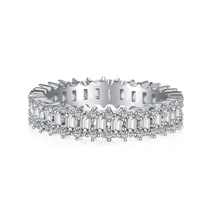 S925 sterling silver eternity ring with baguette-cut zircons and round diamond accents