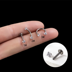 G23 Titanium Body Piercing Jewelry Labret Stud Eyebrow Ring Horseshoe Hoop With Zircon Internal Thread Fashionable