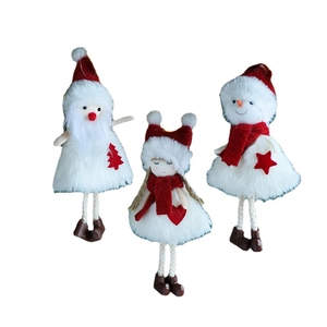 Plush Santa, snowman, and girl Christmas tree hanging ornaments set on white background
