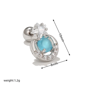 Detalle de pendiente de plata con circón azul mostrando dimensiones de 10mm de altura real