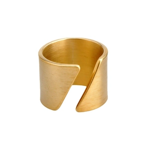 Modern gold-plated stainless steel open ring with a matte brushed finish for women