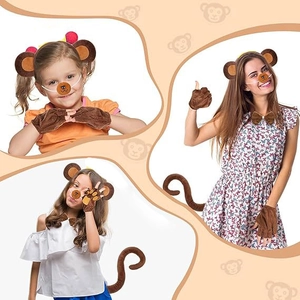 Brown plush monkey costume set with ears headband tail and gloves for adult and child