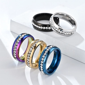 Eternity Ring Stainless Steel Single Row Cubic Zirconia Polished Fashion Jewelry For Women Men