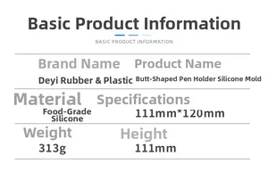 Detailed size and material specs for 3D body shape silicone mold for resin pen holder