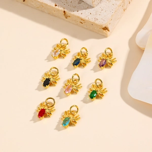 Spider Pendant 18K Gold Plated Copper Oval Zircon Charm DIY Jewelry Making Accessories Elegant Small Animal Design For Women Girls
