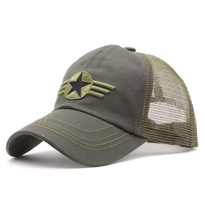 Casquette De Camionneur Baseball Coton Mesh Respirant Pare-soleil Militaire Étoile Ailes Broderie Réglable Sport De Plein Air