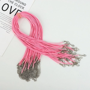 Pink wax cord necklace string set with silver lobster clasps and extension chains