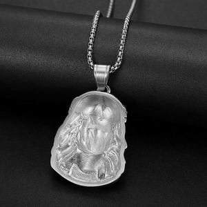 Hip hop stainless steel necklace with diamond-encrusted pendant and thick curb chain back