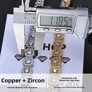 Macro view showing 12mm width measurement of the iced out hip hop square zircon bracelet