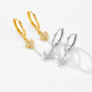 Elegant S925 sterling silver cactus hoop earrings with white zircon pave setting