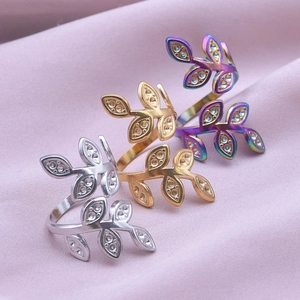 Leaf Vine Open Adjustable Ring 304 Stainless Steel Nature Inspired Minimalist Hand Jewelry For Women Men Polished Finish
