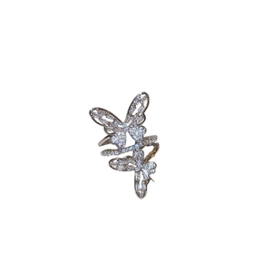 Exquisite silver butterfly ring with full diamond inlay and open wrap design for women