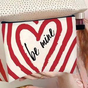 Neceser De San Valentín Estampado Corazones Poliéster Cremallera Bolsa Maquillaje Plegable Organizador Viaje Mujer