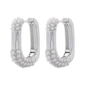 Elegant geometric square earrings with pearls and polished silver finish for women
