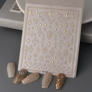 Nail Art Stickers 5D Relief Gold Stamping Star Moon Butterfly Flower Waterproof DIY Manicure Accessories For Women