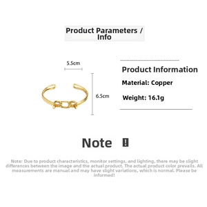 Detail view of 18K gold plated knotted cuff bracelet with size and weight dimensions