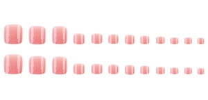 Sparkly nude pink press-on toe nails in various sizes for a perfect pedicure look