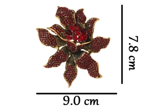 Detailed size view of retro rhinestone flower brooch showing dimensions 9.0cm by 7.8cm