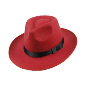 Classic red fedora hat with wide brim and black ribbon for weddings and stage shows