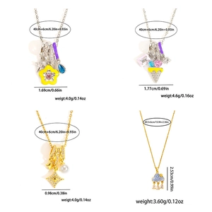 Titanium steel necklaces with heart and flower pendants showing size and weight specs