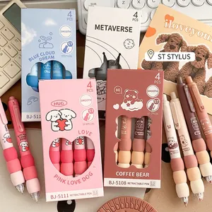 Cute cartoon retractable 0.5mm gel pens set with soft sponge grip for school and office