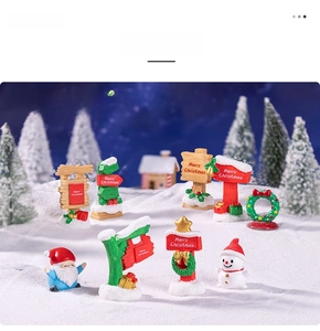 Miniature Christmas landscape set with tiny snowman, gnome and festive street signs