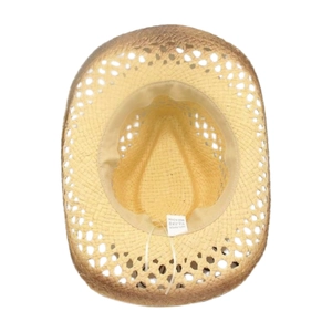 Hollow breathable straw cowboy hat with 100% paper fiber and gradient brim detail