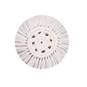 Handwoven Nordic cotton rope coaster with fringe in cream white for table protection