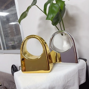 Chic gold and silver handbag-shaped ceramic flower vases with mirror glaze finish