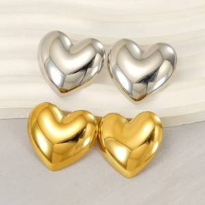 Puff Heart Stud Earrings 18K Gold Plated Stainless Steel 3D Polished Metal Jewelry For Women Fashion High Shine Versatile