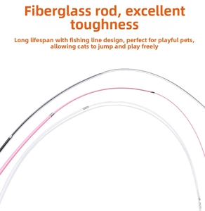 Flexible fiberglass cat wand replacement rods in black, pink, and white with metal clips