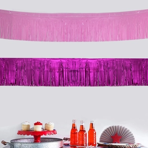 Pink and rose red fringe curtain banners hanging for party wall backdrop decoration