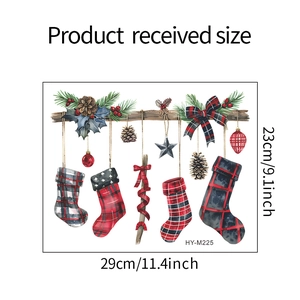 Product dimensions for self-adhesive Christmas stocking wall decals and holiday stickers