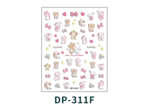 Macro shot of DP-311F 5D embossed nail stickers with cute cartoon animal designs