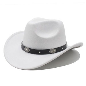 Classic white felt western cowboy hat with black leather band and silver concho studs