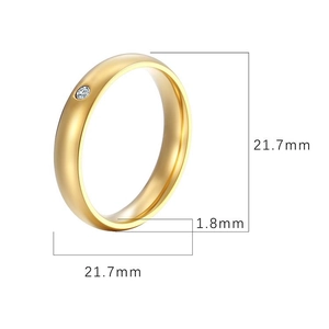 3mm gold titanium steel ring with small zircon stone and precise size measurements
