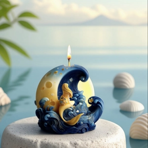 Stampo in silicone sirena luna con candela profumata su base di pietra e conchiglie