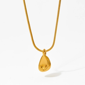 Minimalist gold teardrop pendant necklace with a sleek snake chain and polished finish