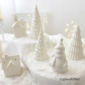 White ceramic Christmas tree and snowman ornaments set with matte finish without light