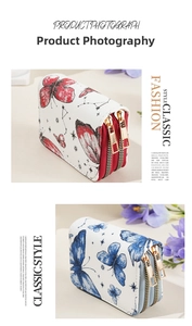 Portefeuille papillon classique avec double fermeture éclair et fentes pour cartes