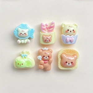Set of 6 cute 3D resin cartoon bear charms for DIY phone cases and hair accessories