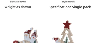 Détail d'ornements de Noël en bois avec Père Noël et bonhomme de neige de style nordique