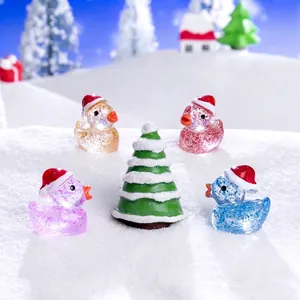 Miniature Christmas resin ducks with glitter and snowy tree DIY festive landscape decor