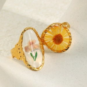Handmade 18K gold plated stainless steel ring featuring real dried cherry blossoms
