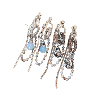 Boucles d'oreilles pendantes gouttes de cristal et épingles en argent, style français