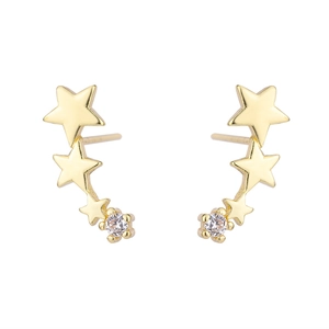 925 silver stud earrings with three stars and zircon stones in gold finish for women