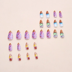 Sweet ice cream themed press on nails with almond shape and colorful sprinkles patterns