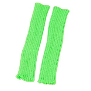 Macro detail of fluorescent green ribbed knit arm warmers with elastic texture
