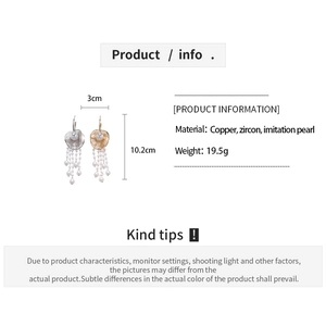 Detailed size specifications of tassel earrings with zircon and imitation pearls