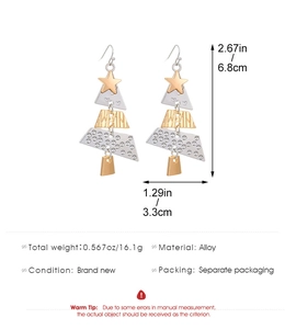 Detailed size specifications for multi-layered alloy Christmas tree star earrings